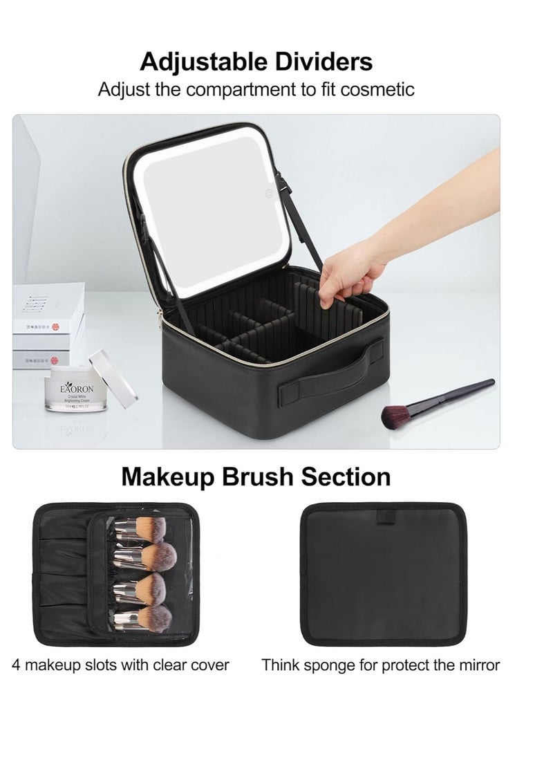 Chomeiu Makeup Bag with LED Mirror, Travel Makeup Case for Women and Makeup Artists Cosmetic Organizer Large Make Up Bags with Light Up Mirror, 3 Color Lights, Adjustable Dividers and Brush Holder