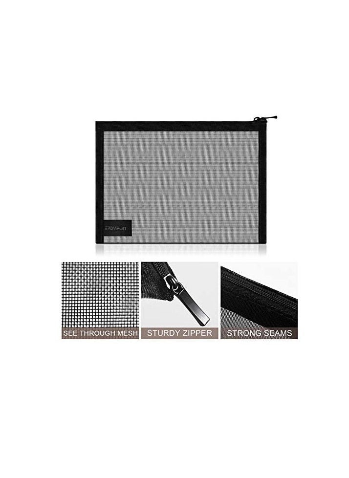 EASYFUN Mesh Pouch, Make up Bag with Zipper Cosmetic Organizer Pouch for Daily or Travel to Keep Small Items, 4 PCS Black