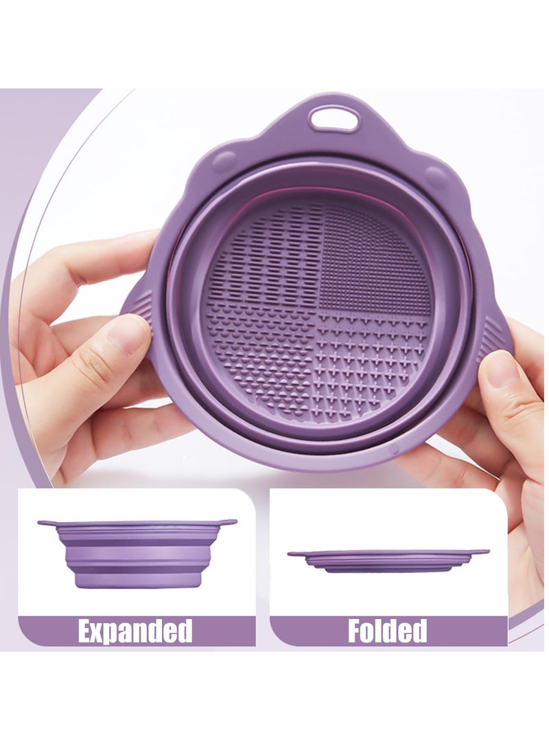 Makeup Brush Cleaning Mat, Silicone Makeup Cleaning Brush Scrubber Mat Portable Washing Tool Cosmetic Brush Cleaner with Suction Cup for Valentines Day (Purple)