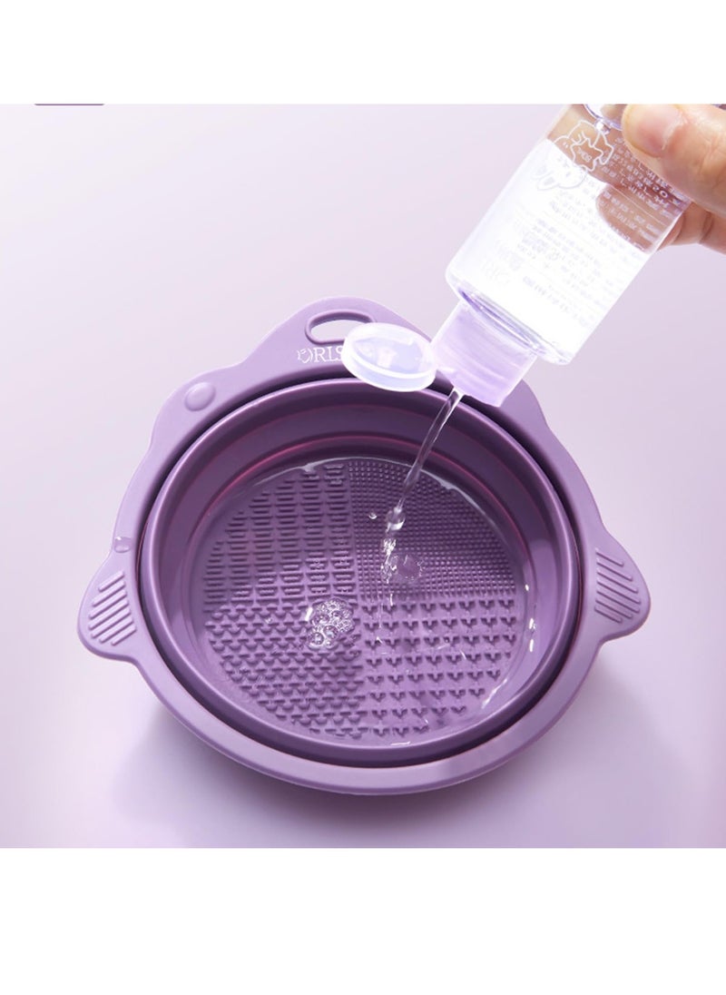 Makeup Brush Cleaning Mat, Silicone Makeup Cleaning Brush Scrubber Mat Portable Washing Tool Cosmetic Brush Cleaner with Suction Cup for Valentines Day (Purple)