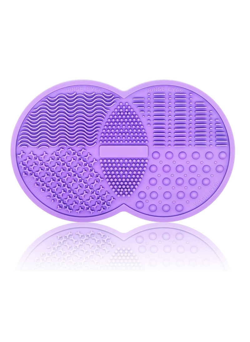 Makeup Brush Cleaning Mat, Silicone Makeup Cleaning Brush Scrubber Mat Portable Washing Tool Cosmetic Brush Cleaner with Suction Cup for Valentines Day (Purple)