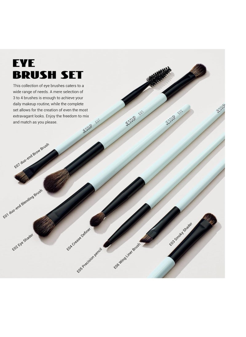 Jessup Makeup Brushes Set 10pcs, Double Sided Foundation Contour Blush Highlight Blending Eyebrow Brush Eyeshadow Eyeliner Concealer Brush, Bright Cyan Cruelty Free Cosmetic Tools T500