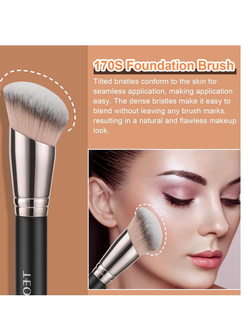 TEOYALL Foundation Contour Conceal Brush Set, 3PCS Angled Synthetic Kabuki Brush for Blending Setting Buffing with Liquid, Cream and Powder Cosmetic (170S/270S/370S)