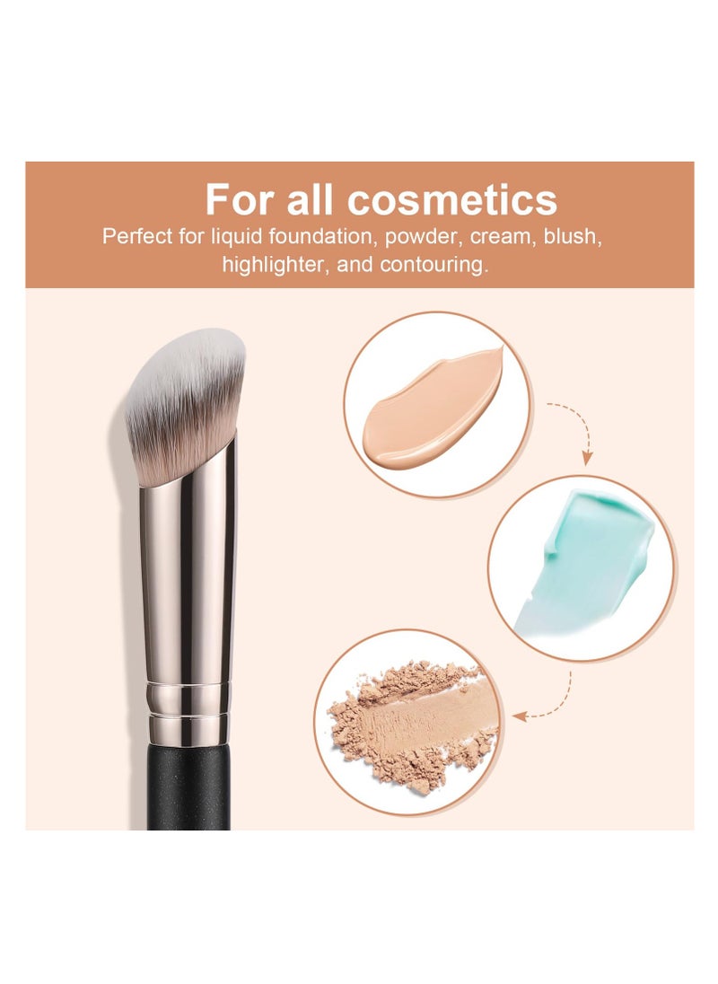 TEOYALL Foundation Contour Conceal Brush Set, 3PCS Angled Synthetic Kabuki Brush for Blending Setting Buffing with Liquid, Cream and Powder Cosmetic (170S/270S/370S)