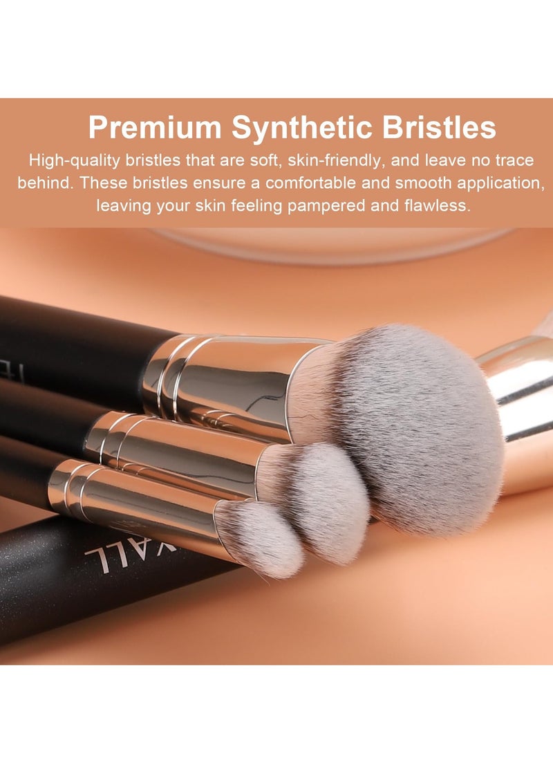 TEOYALL Foundation Contour Conceal Brush Set, 3PCS Angled Synthetic Kabuki Brush for Blending Setting Buffing with Liquid, Cream and Powder Cosmetic (170S/270S/370S)