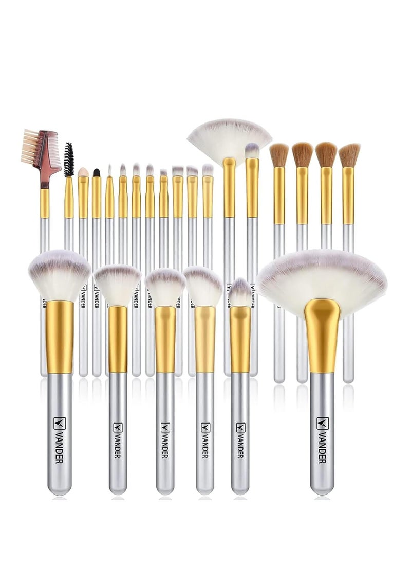 VANDER Makeup Brushes, 24pcs Premium Synthetic Makeup Brush Set for Foundation, Professional Eyeshadow, Eyeliner, Concealer Make up Brush Kit (Without Makeup Bag) Champagne