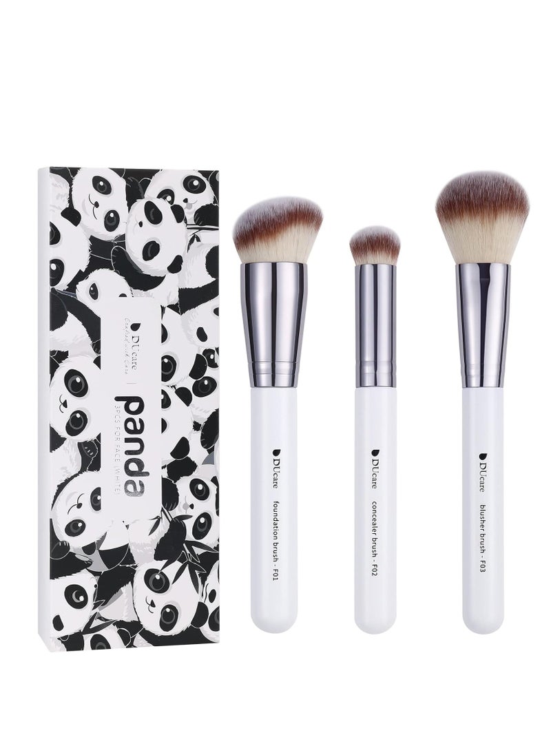 DUcare Makeup Brushes 3Pcs Foundation Contour Brush& Concealer Brush& Blusher Brush Face Kabuki Blush Bronzer Travel Buffing Stippling Contour Liquid Blending Makeup brush set White