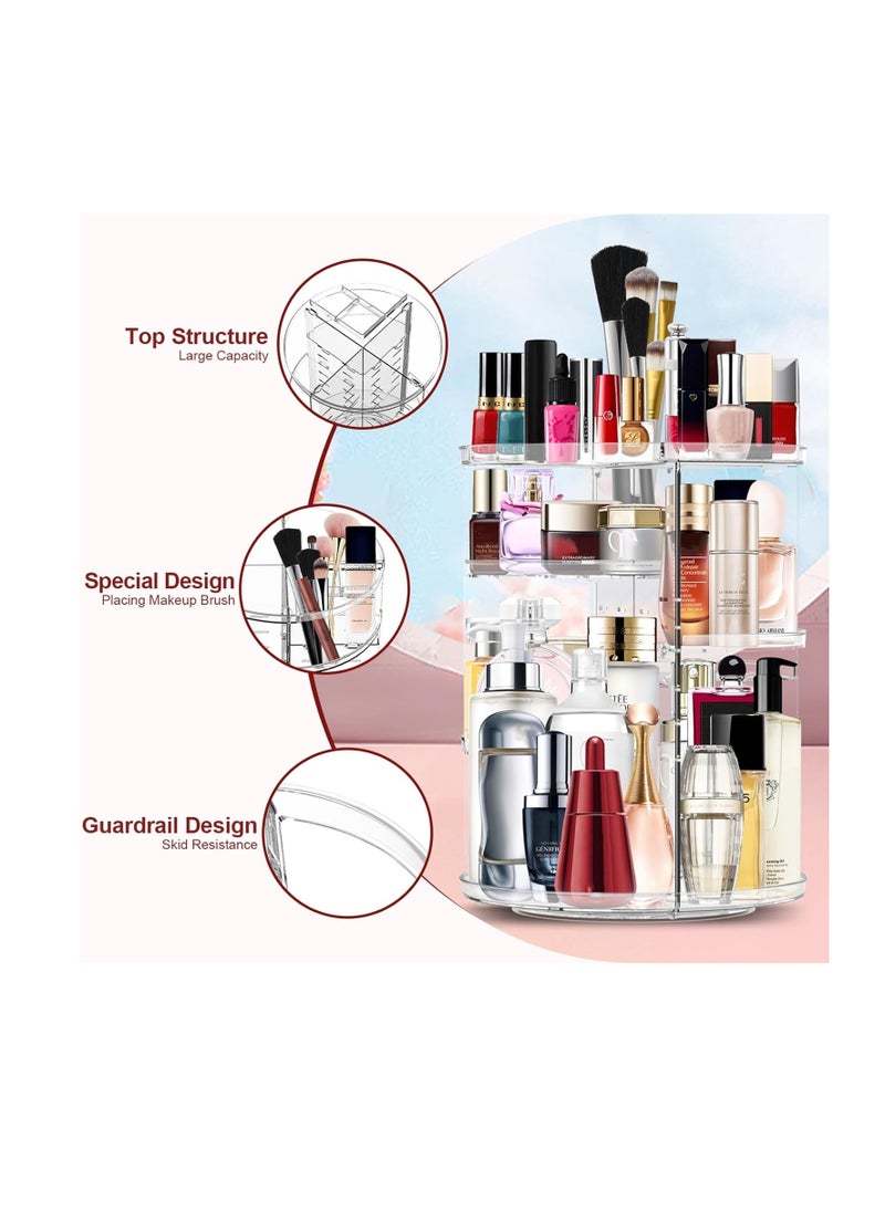 Makeup Organizer 360 Rotating Cosmetic Organizer DIY Adjustable Makeup Carousel Spinning Holder Rack, Large Capacity Cosmetic Storage Box Makeup Brushes Organizer for Vanity Countertop (Clear)