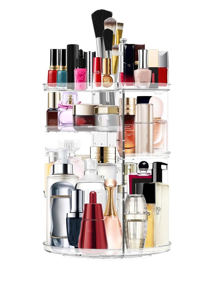 Makeup Organizer 360 Rotating Cosmetic Organizer DIY Adjustable Makeup Carousel Spinning Holder Rack, Large Capacity Cosmetic Storage Box Makeup Brushes Organizer for Vanity Countertop (Clear)