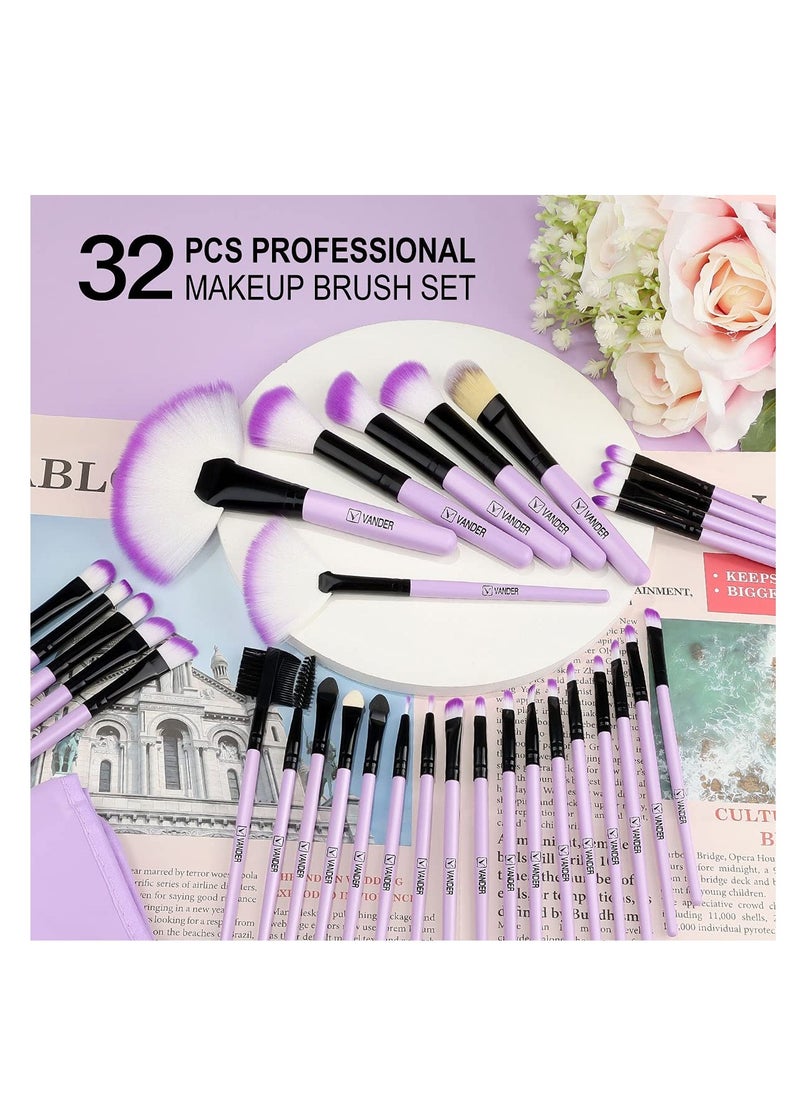 Make up Brushes, VANDER Professional 32pcs Makeup Brush Set, Makeup Brushes Set Foundation Blending Cosmetic Brush Set Kit,Purple