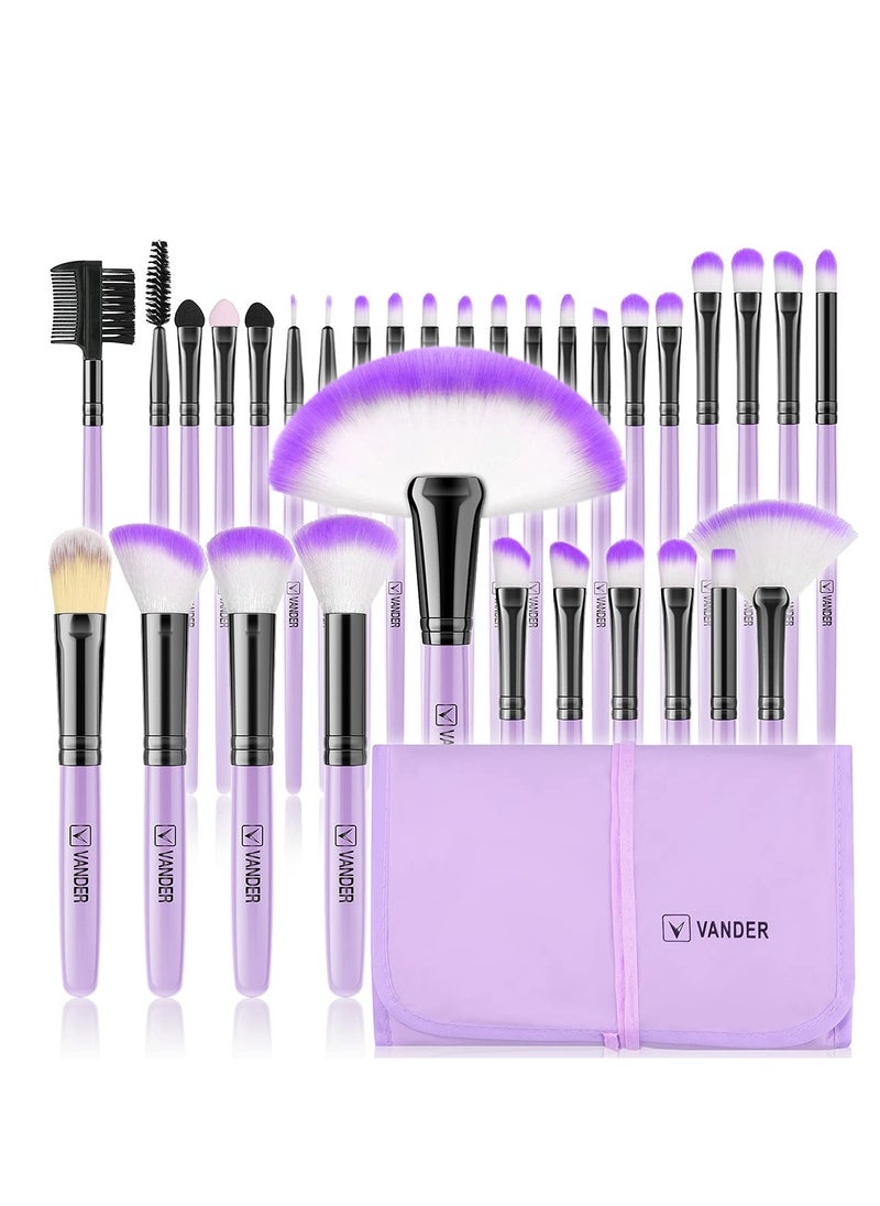 Make up Brushes, VANDER Professional 32pcs Makeup Brush Set, Makeup Brushes Set Foundation Blending Cosmetic Brush Set Kit,Purple