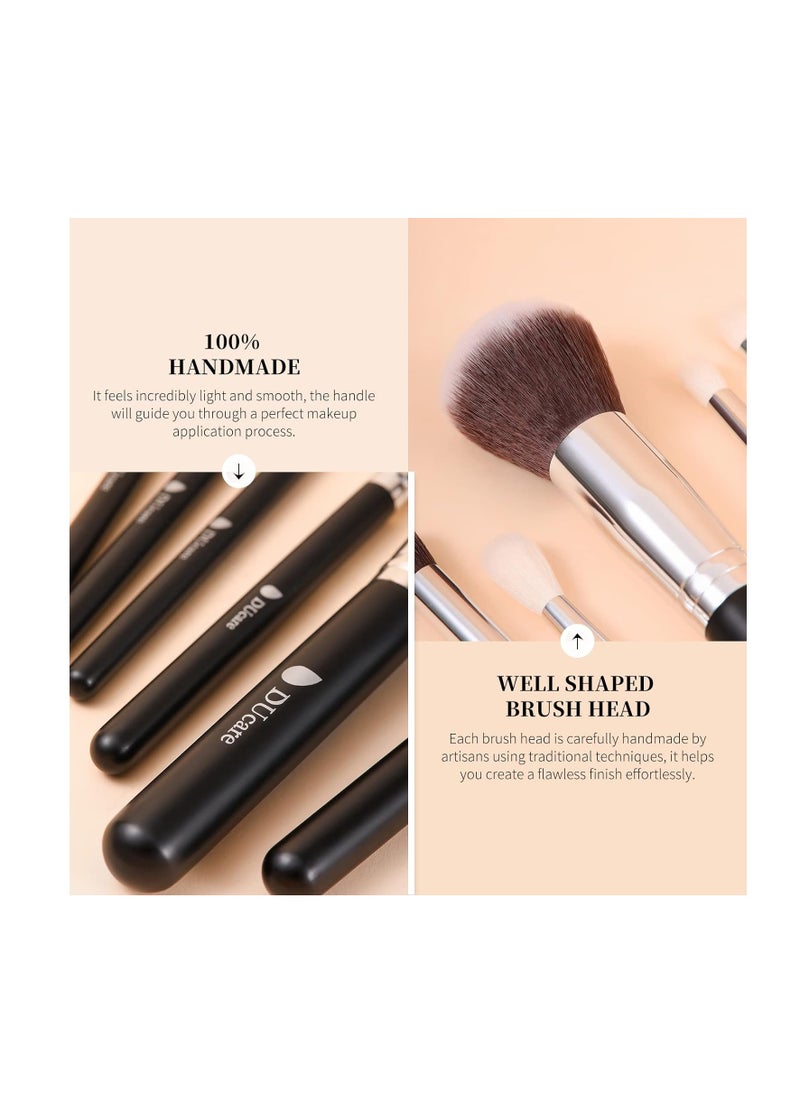 DUcare Makeup Brushes with Bag,15Pcs Makeup Brush Set Christmas Gift Travel Kabuki Foundation Blending Blush Eyeliner Shadow Brow Concealer Brushes Kit Black