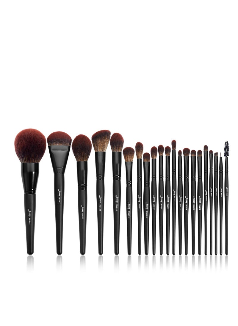 Jessup Makeup Brushes Set Premium Synthetic Powder Foundation Highlight Concealer Eyeshadow Blending Eyebrow Liner Spoolie Brush Set Black 21pcs T271