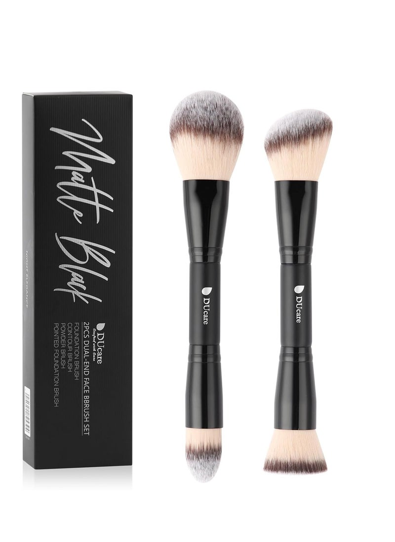 DUcare Makeup Brushes Duo End Foundation Contour Powder and Buffer Brush Bronzer Double Makeup Brush Set 2Pcs black