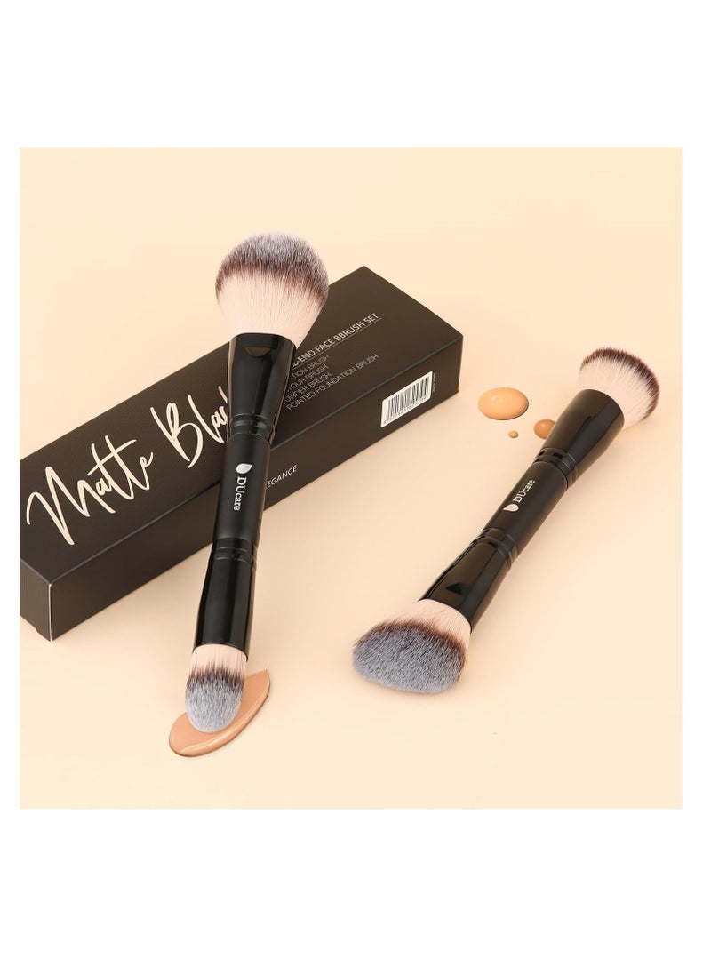 DUcare Makeup Brushes Duo End Foundation Contour Powder and Buffer Brush Bronzer Double Makeup Brush Set 2Pcs black