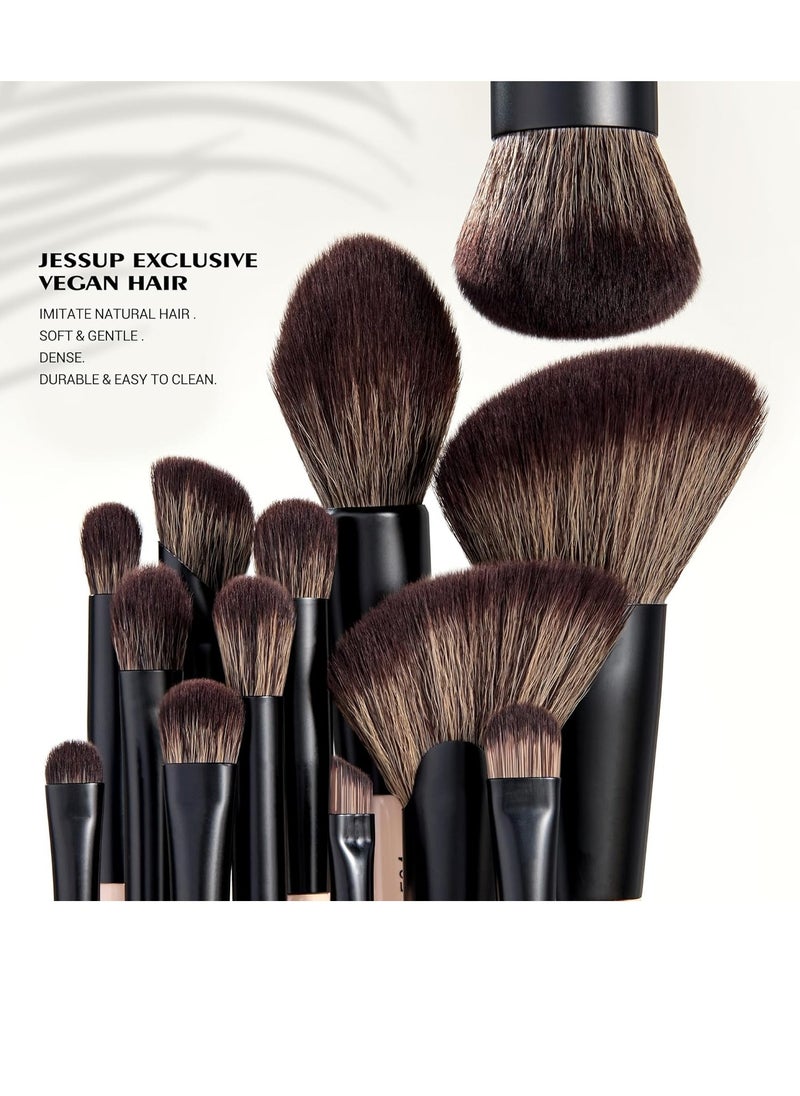 Jessup Makeup Brushes Set 7pcs Double Sided Makeup Brushes for Foundation Concealer Blush Eyeshadow Contour Bronzer Powder Blending Eyebrow Eyeliner, Cruelty-Free Make up Brushes Peach Dust T600