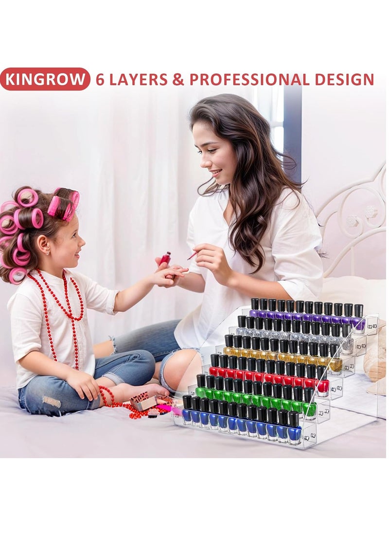 KINGROW Nail Polish Organizer 72 Bottles of 6 Layers Acrylic Display Rack Eyeglasses Storage Essential Oils Holder Makeup Organizer