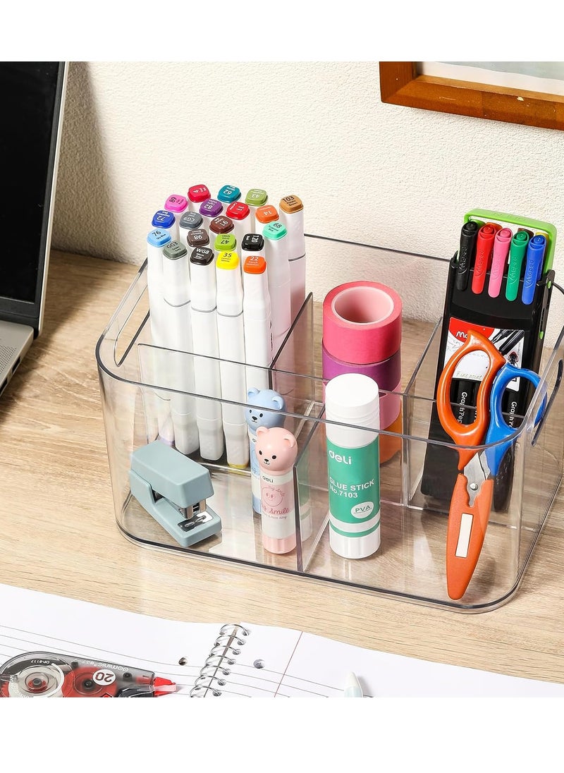 5-Compartment Clear Plastic Bin - Divided Art Supplies, Cosmetic Makeup Caddy Organizer - Multiuse Storage Container for Vanity, Bathroom, Kitchen, Office, Craft, Shower, Cleaning Items, (1 Pack)