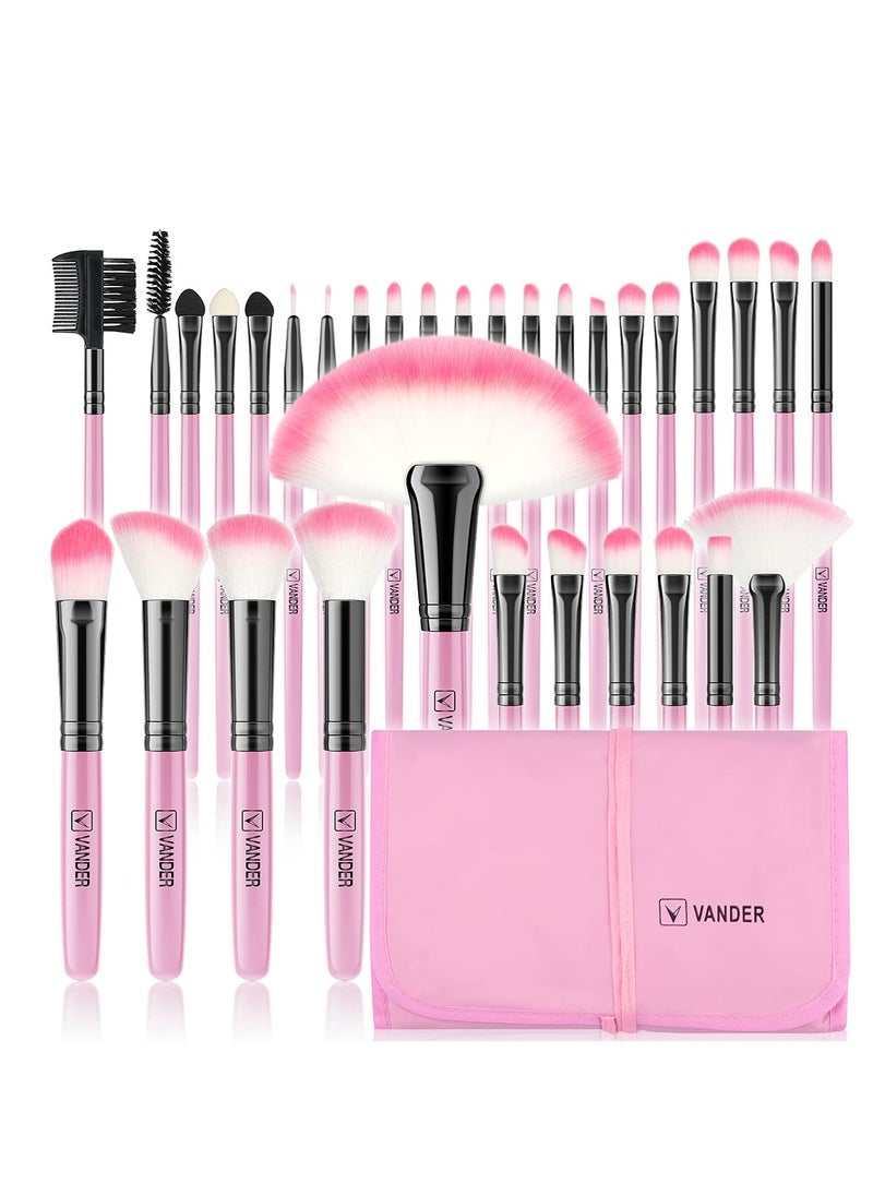 Makeup Brushes, VANDER 32pcs Professional Soft Synthetic Kabuki Cosmetic Eyebrow Shadow Makeup Brush Set Kit