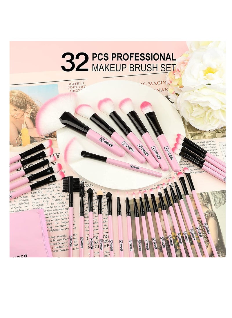 Makeup Brushes, VANDER 32pcs Professional Soft Synthetic Kabuki Cosmetic Eyebrow Shadow Makeup Brush Set Kit