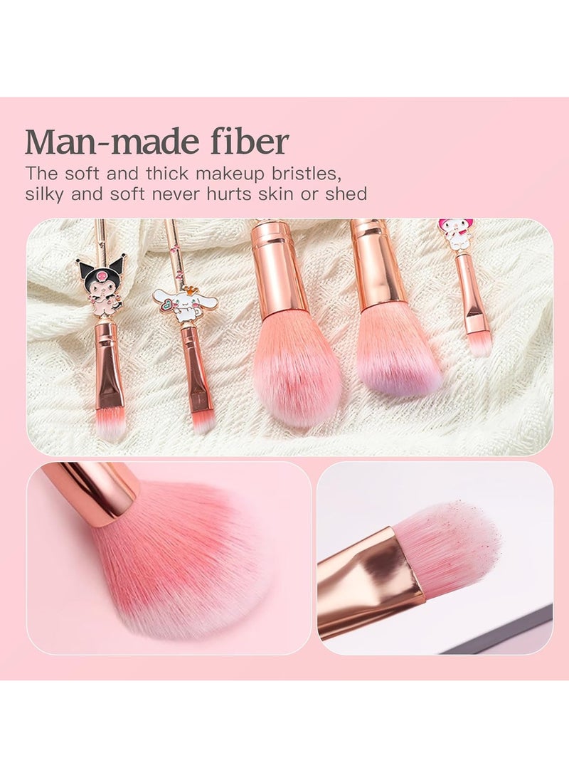 5PCS Cartoon Makeup Brushes Set with Pink Storage Bag, AnimeTheme Cosmetic Brushes, Best for Girl Women