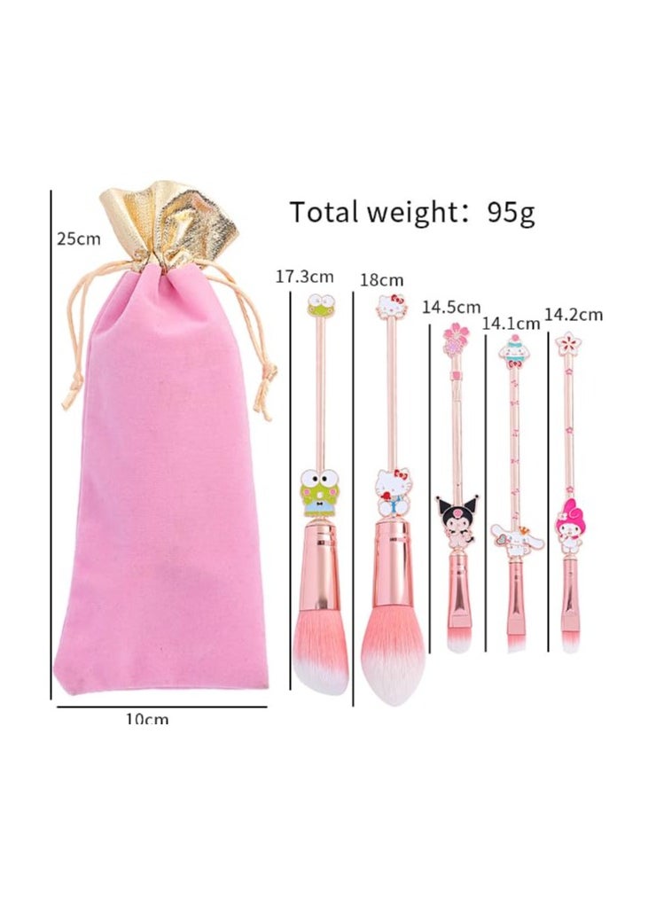 5PCS Cartoon Makeup Brushes Set with Pink Storage Bag, AnimeTheme Cosmetic Brushes, Best for Girl Women