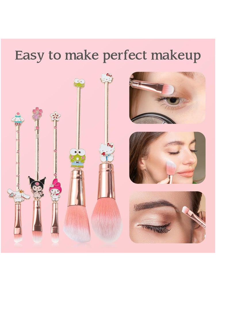 5PCS Cartoon Makeup Brushes Set with Pink Storage Bag, AnimeTheme Cosmetic Brushes, Best for Girl Women