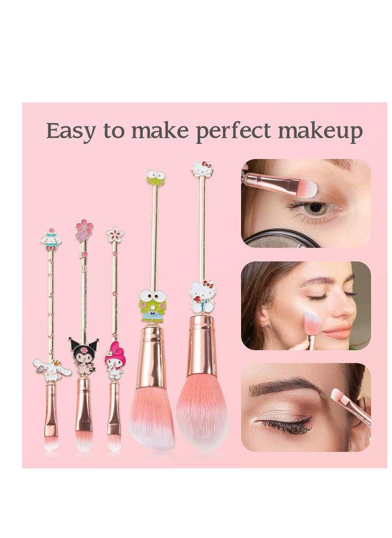 5PCS Cartoon Makeup Brushes Set with Pink Storage Bag, AnimeTheme Cosmetic Brushes, Best for Girl Women