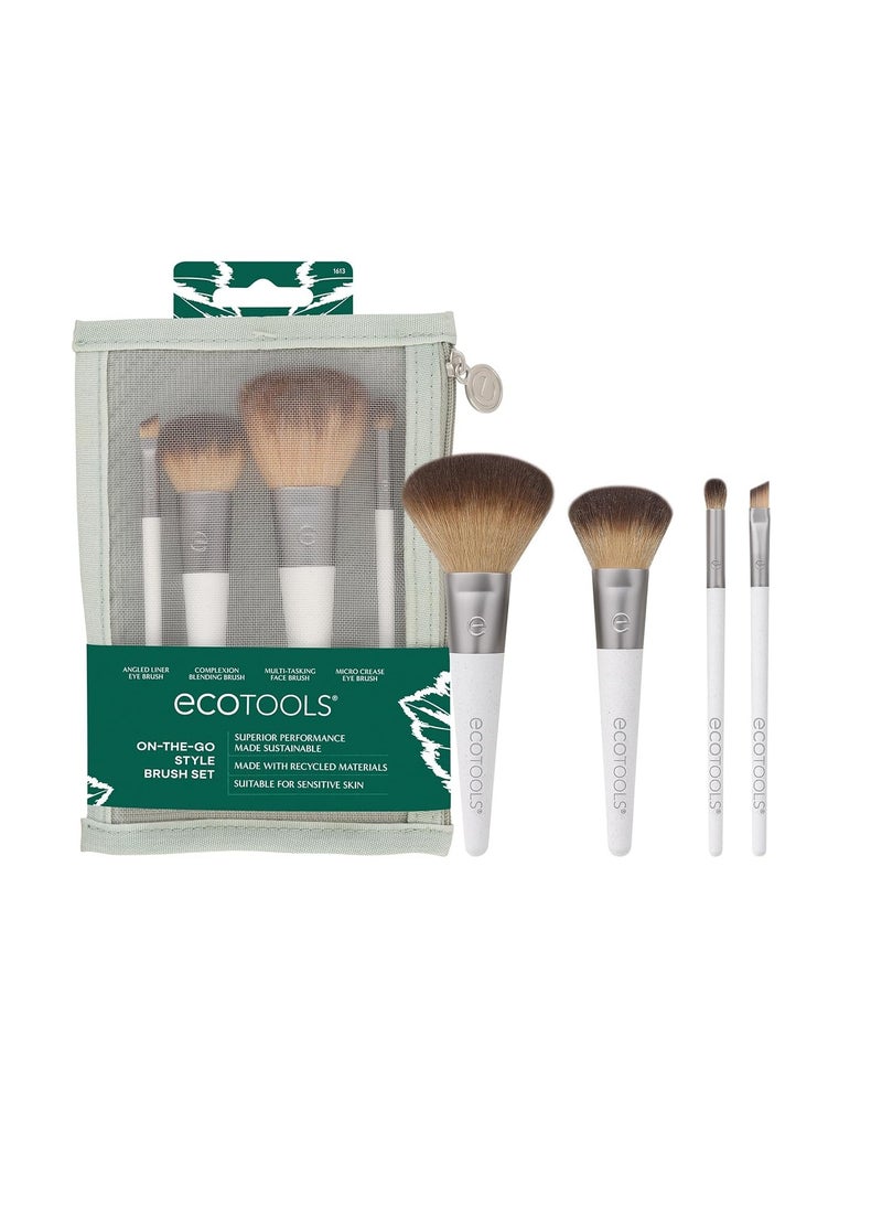 EcoTools On-The-Go Makeup Brush Kit, Travel-Friendly Brush Set, Mini-Size Makeup Tools for Powders, Blush, Bronzer, & Eyeshadows, Eco-Friendly, Synthetic Bristles, Cruelty-Free & Vegan, 5 Piece Set