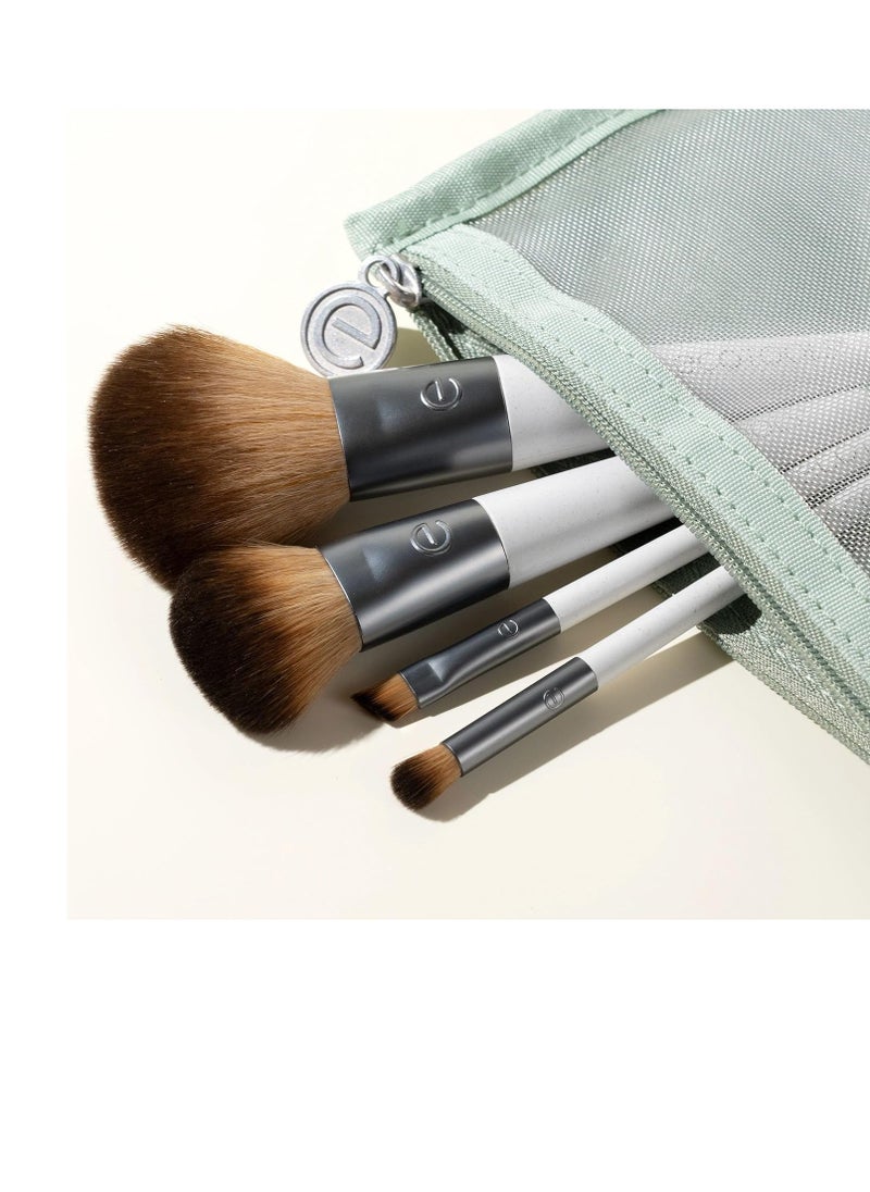 EcoTools On-The-Go Makeup Brush Kit, Travel-Friendly Brush Set, Mini-Size Makeup Tools for Powders, Blush, Bronzer, & Eyeshadows, Eco-Friendly, Synthetic Bristles, Cruelty-Free & Vegan, 5 Piece Set