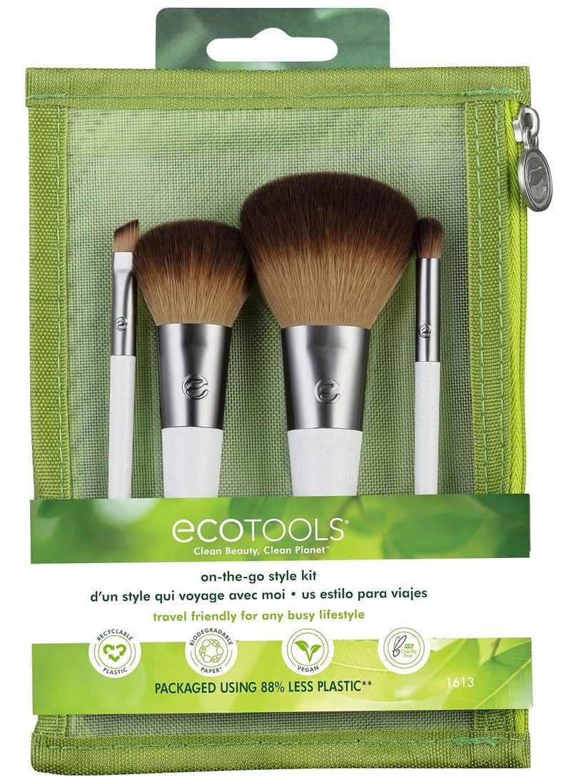 EcoTools On-The-Go Makeup Brush Kit, Travel-Friendly Brush Set, Mini-Size Makeup Tools for Powders, Blush, Bronzer, & Eyeshadows, Eco-Friendly, Synthetic Bristles, Cruelty-Free & Vegan, 5 Piece Set