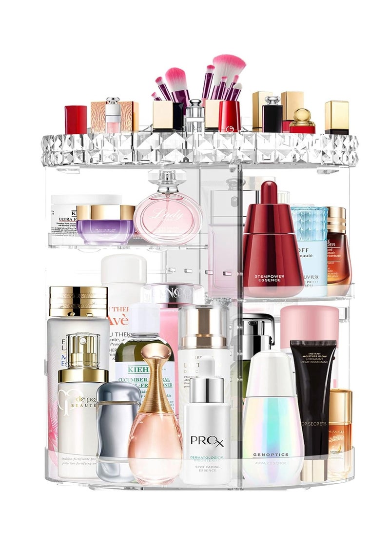 MISERWE 360 Rotating Makeup Organizer, DIY Adjustable Makeup Carousel Spinning Holder Rack, Large Capacity Cosmetic Brush Lipstick Storage Organizer Box for Vanity