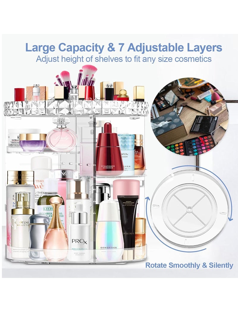 MISERWE 360 Rotating Makeup Organizer, DIY Adjustable Makeup Carousel Spinning Holder Rack, Large Capacity Cosmetic Brush Lipstick Storage Organizer Box for Vanity