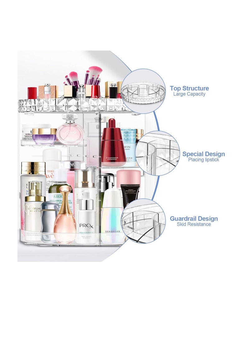 MISERWE 360 Rotating Makeup Organizer, DIY Adjustable Makeup Carousel Spinning Holder Rack, Large Capacity Cosmetic Brush Lipstick Storage Organizer Box for Vanity