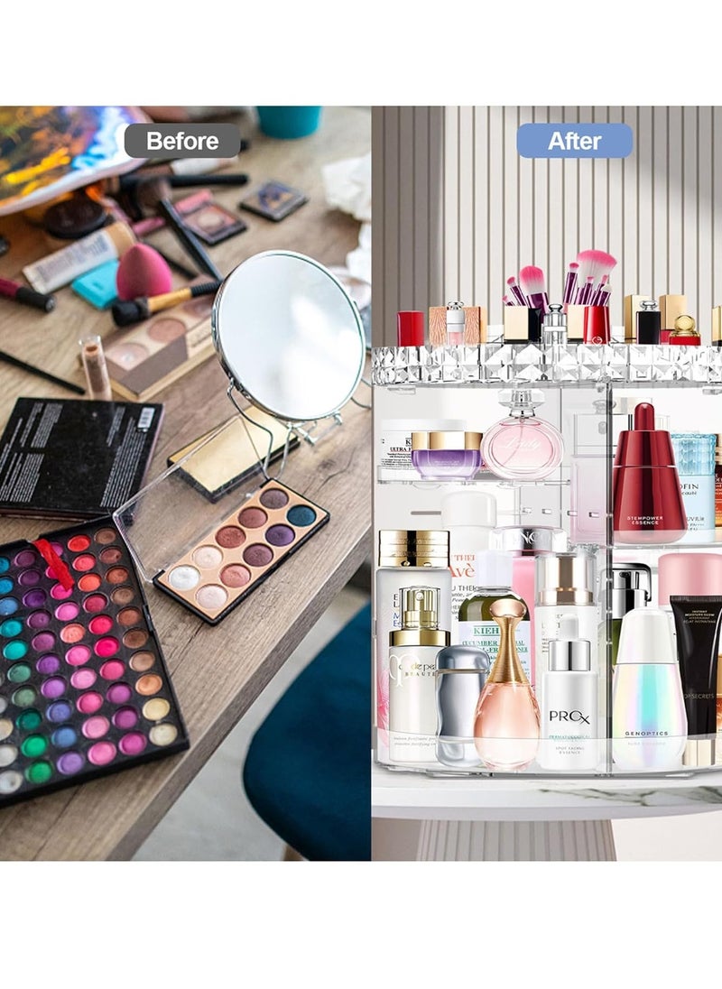 MISERWE 360 Rotating Makeup Organizer, DIY Adjustable Makeup Carousel Spinning Holder Rack, Large Capacity Cosmetic Brush Lipstick Storage Organizer Box for Vanity