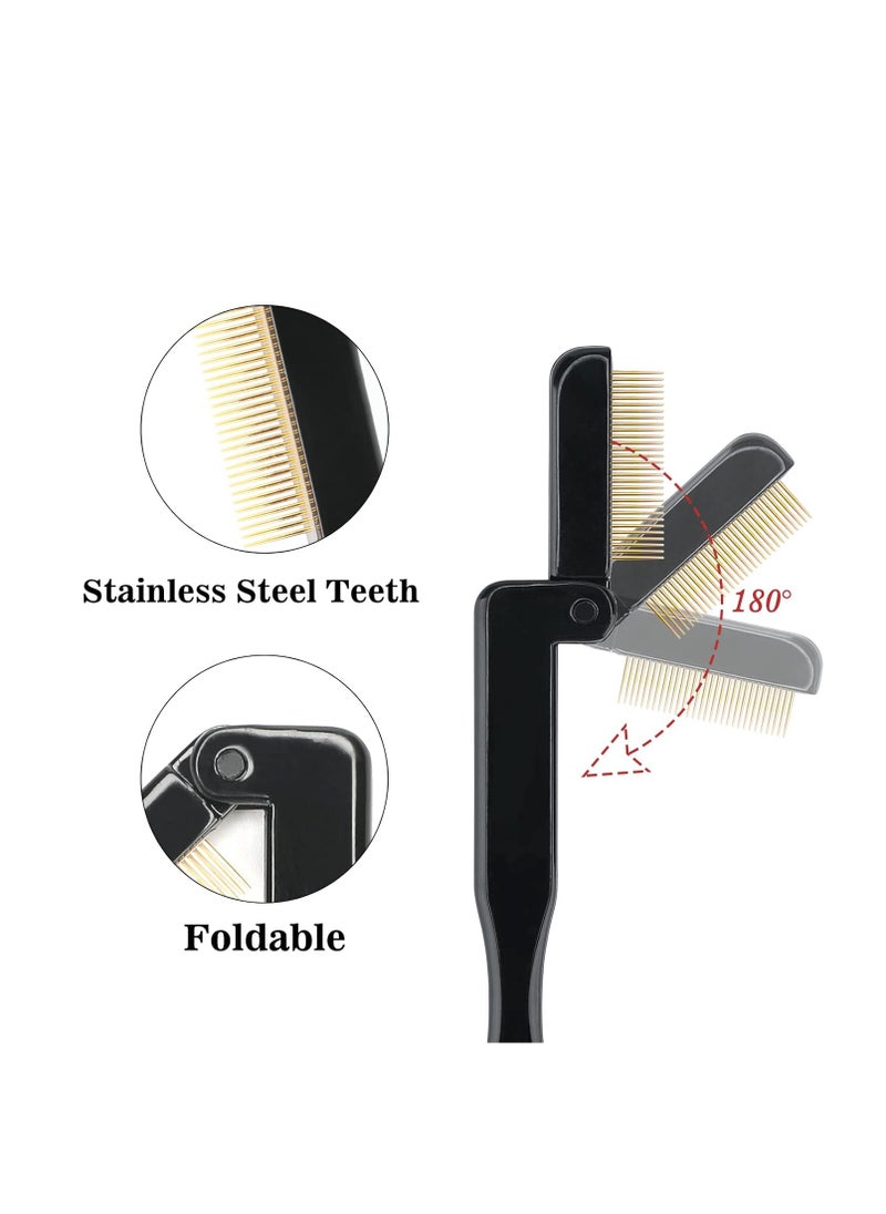 G2PLUS 2PCS Folding Eyelash Comb, Eyelash Separator Tool, Black Eyebrow Comb Metal Teeth, Eyelash Brush Tool for Lash & Brow