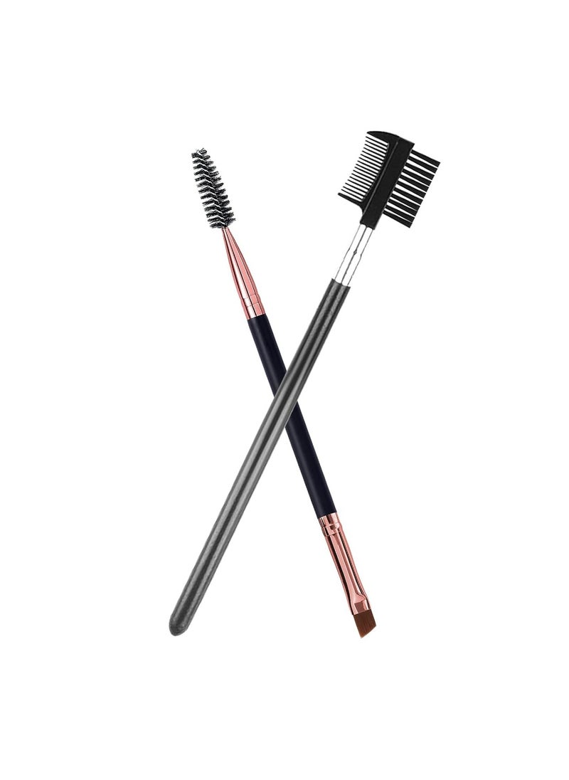 Duo Eyebrow Brush, Eyebrow Brush Eyelash Comb and Eyebrow brush, Professional Angled Eye Brow Brush and Spoolie Brush Set. (Black+Black)