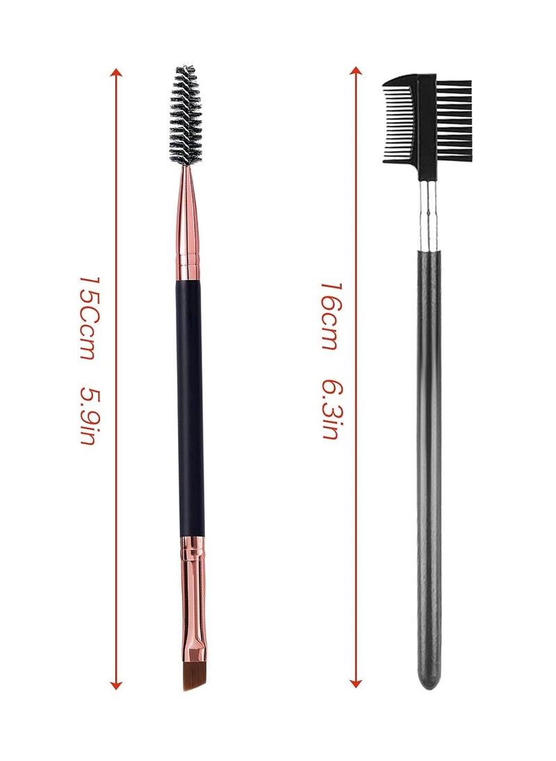 Duo Eyebrow Brush, Eyebrow Brush Eyelash Comb and Eyebrow brush, Professional Angled Eye Brow Brush and Spoolie Brush Set. (Black+Black)