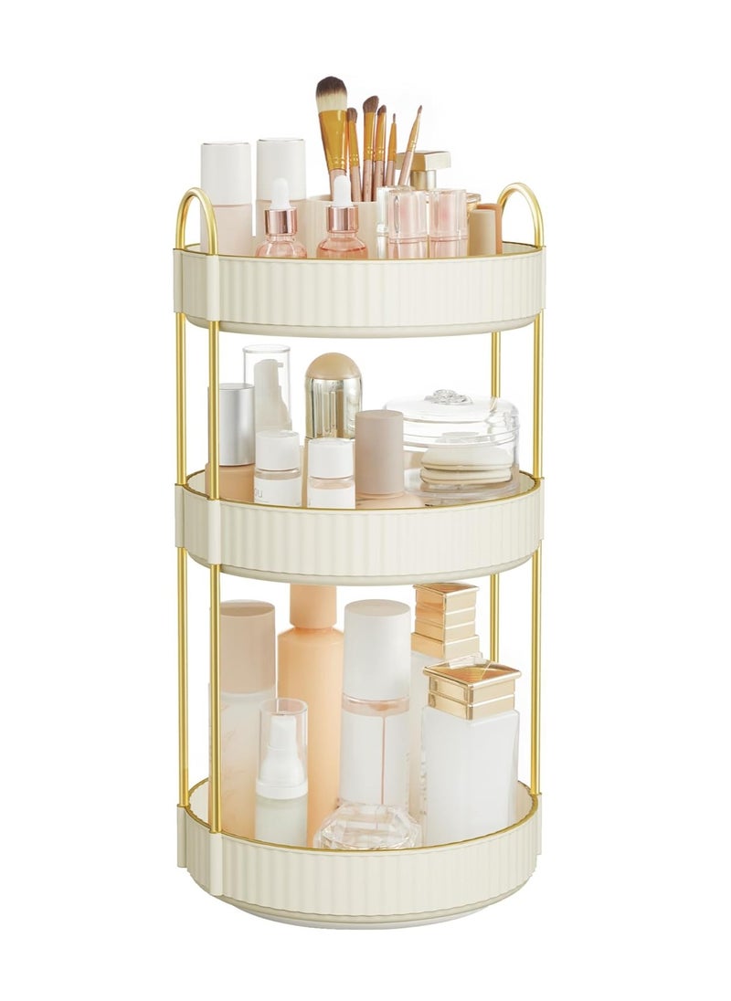 SONGMICS Makeup Organizer, 3-Tier Round Rotating Skincare Organizer Countertop, Customizable, Toiletries Vanity Organizer, Lazy Susan, Gift, Cloud White UJKA011W01