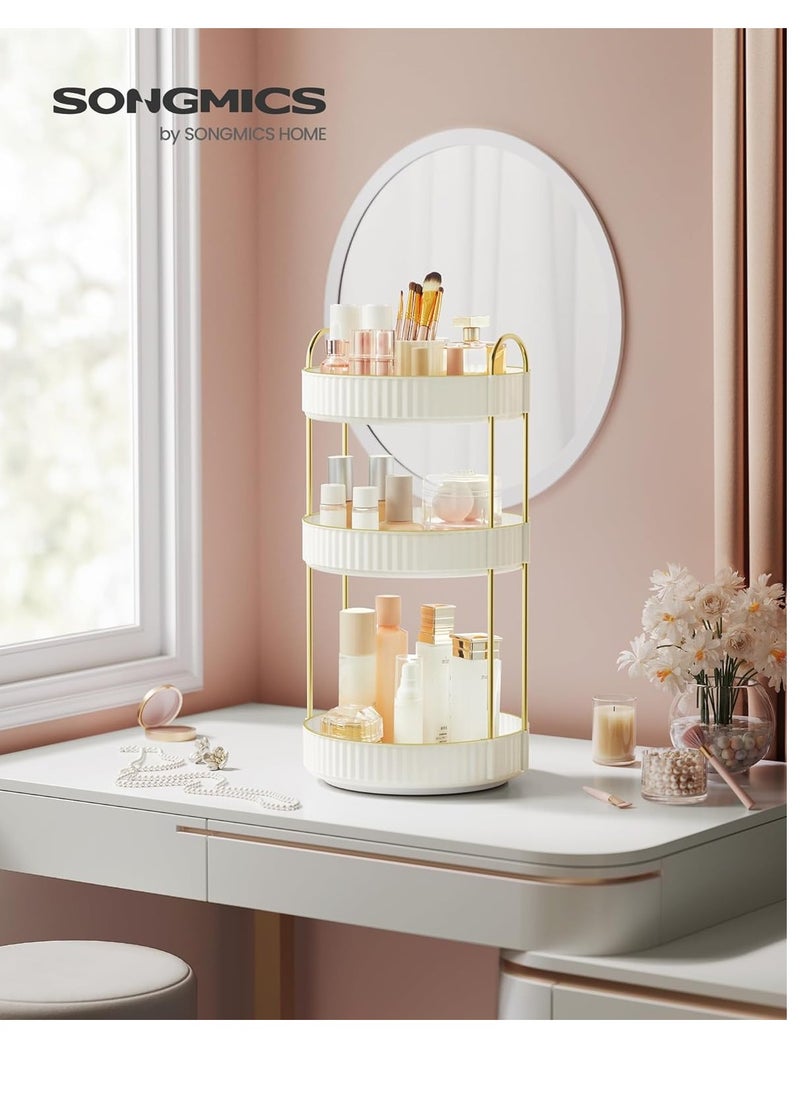 SONGMICS Makeup Organizer, 3-Tier Round Rotating Skincare Organizer Countertop, Customizable, Toiletries Vanity Organizer, Lazy Susan, Gift, Cloud White UJKA011W01