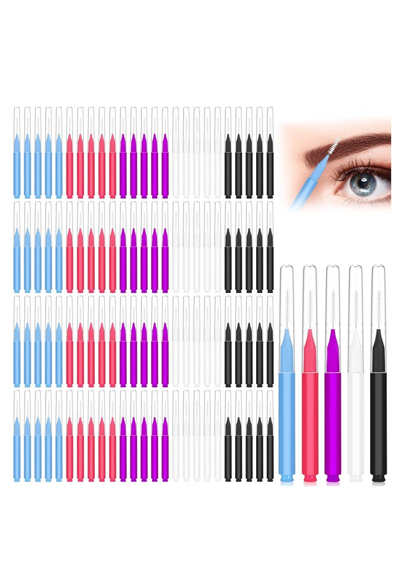 100Pcs Micro Eyebrow Brush, Eyelash Comb Brush with Cap, Multifunctional Brow Lamination Brush Eyebrow Spoolies for Eyebrows, Portable Brow Brushes for Eyebrows Eyelash Extensions Tool, 5 Colors