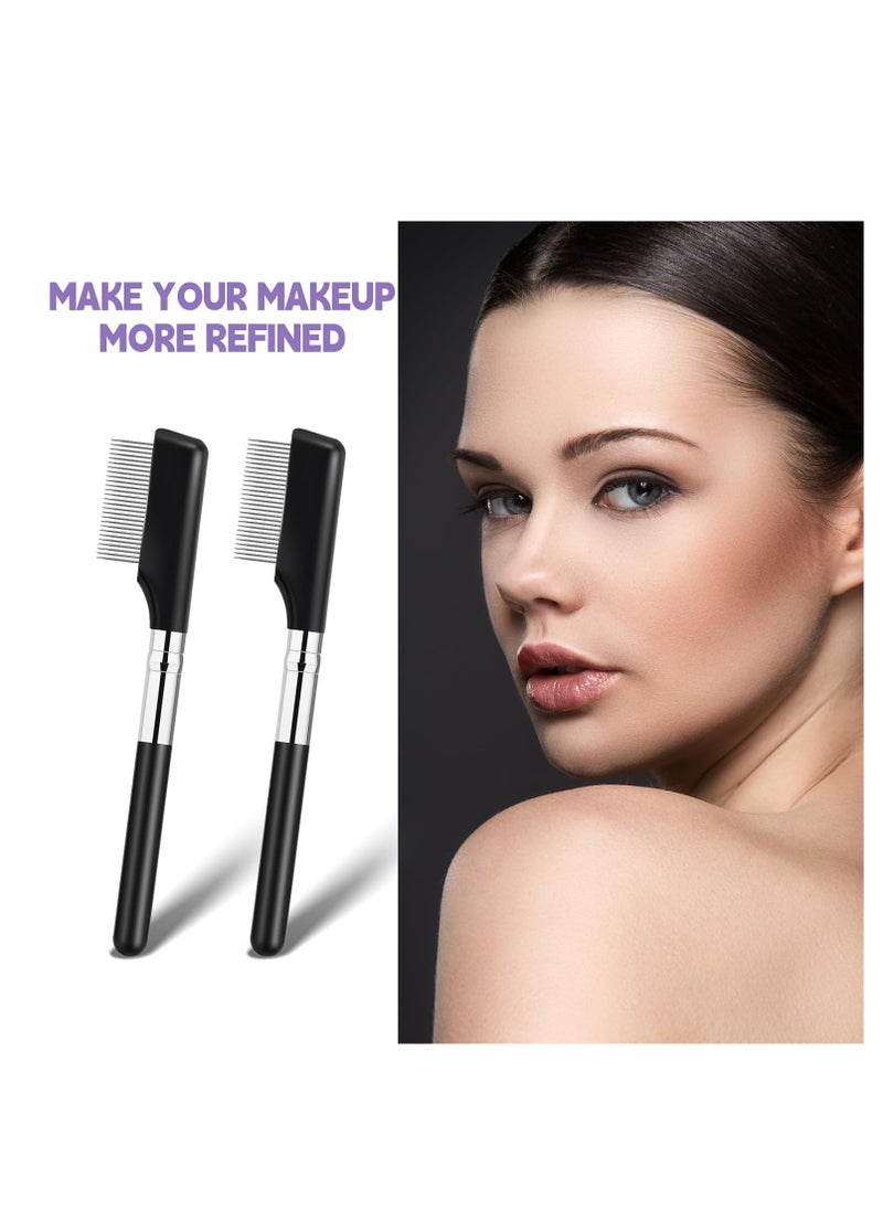 Small Eyelash Comb, 2 Pack Metal Eyelash Brush Eyelash Separator Tool Eyebrow Brush Grooming Eye Lash Separator Grooming Brushes Eyebrow Comb with Metal Teeth Eye Makeup Tool for Women (Short Handle)