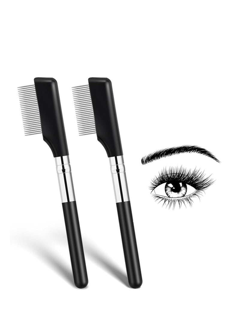 Small Eyelash Comb, 2 Pack Metal Eyelash Brush Eyelash Separator Tool Eyebrow Brush Grooming Eye Lash Separator Grooming Brushes Eyebrow Comb with Metal Teeth Eye Makeup Tool for Women (Short Handle)