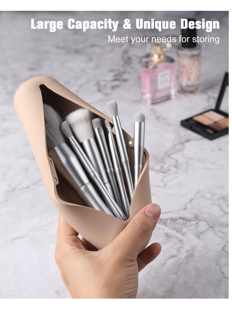 FERYES Large Travel Makeup Brush Holder, Magnetic Anti-fall Out Silicon Portable Cosmetic Face Brushes Holder, Soft and Sleek Makeup Tools Organizer for Travel- (8.27 * 2.36 * 1.57)