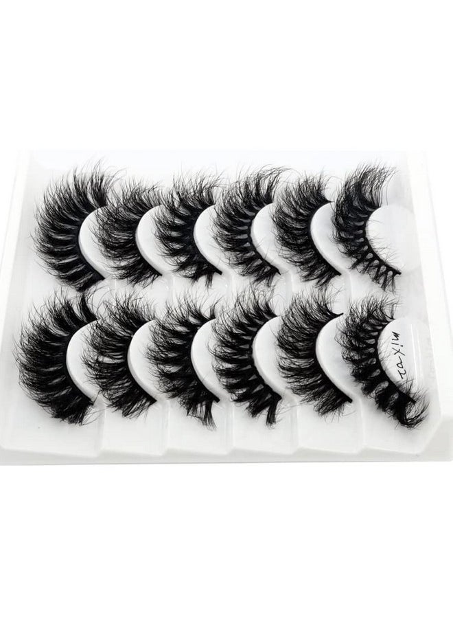 6 Pairs False Eyelashes Cat-Eye Fluffy Faux Mink Lashes 8D Wispy Lashes Pack Dramatic Long Thick Volume Eyelashes (Mix-03)