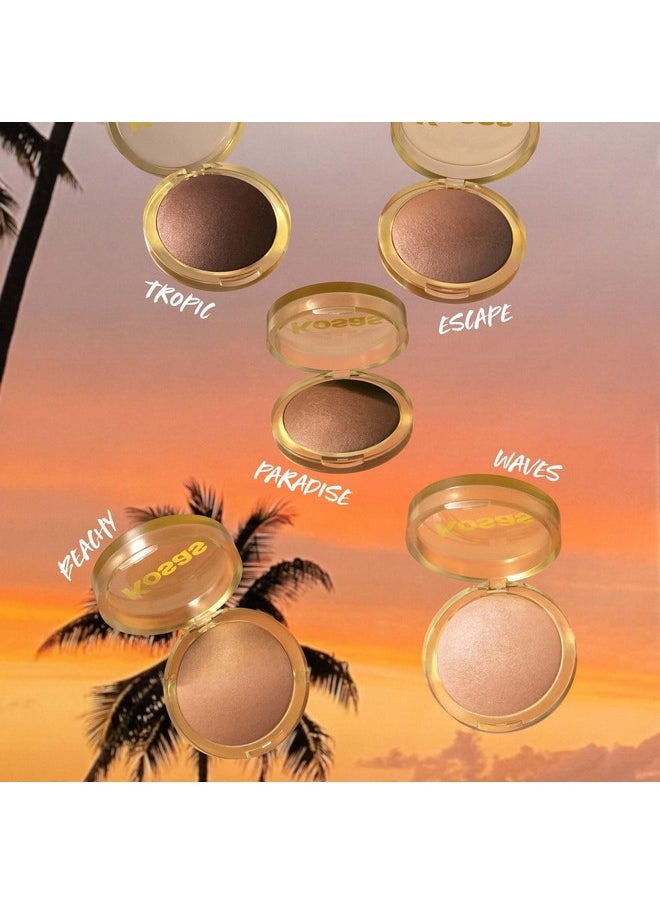 Sun Show Glowy Warmth Baked Bronzer - Contouring Powder For Cheekbones, Nose & Jawline - Enriched With Concentrated Fatty Acids - Talc-Free, Vegan & Hypoallergenic - Waves