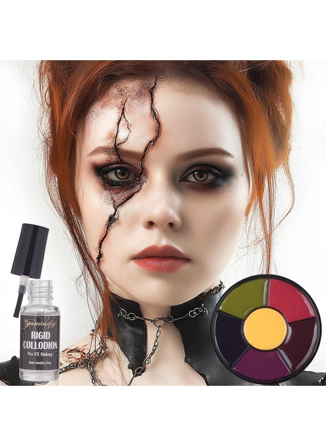 6 Color Bruise Wheel Body Paint ,Rigid Collodion With Brush, Halloween Bruise Special Effects Makeup Kit With 2 White Sponges Sfx Fake Scar Bruise Makeup Kit