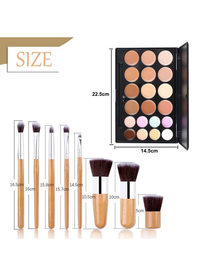 20 Colors Hydrating Full Coverage Correcting Concealer Palette Camouflage Makeup Contour Kit For Conceals Corrects Dark Circles Acne + 11 Pcs Foundation Powder Concealer Eyeshadows Brushes