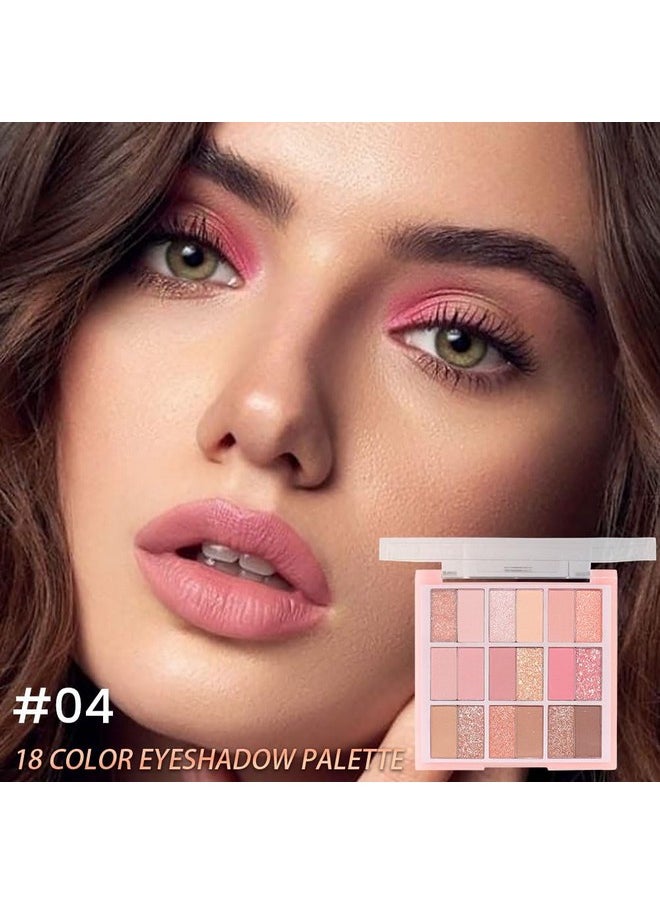 18Colors Nude Pink Rose Gold Shimmery Eyeshadow Palette Makeup,Light Nude Soft Glitter Sparkly Highly Pigmented Eye Shadow Long Lasting Waterproof Naturing-Looking Blendable For Beginners