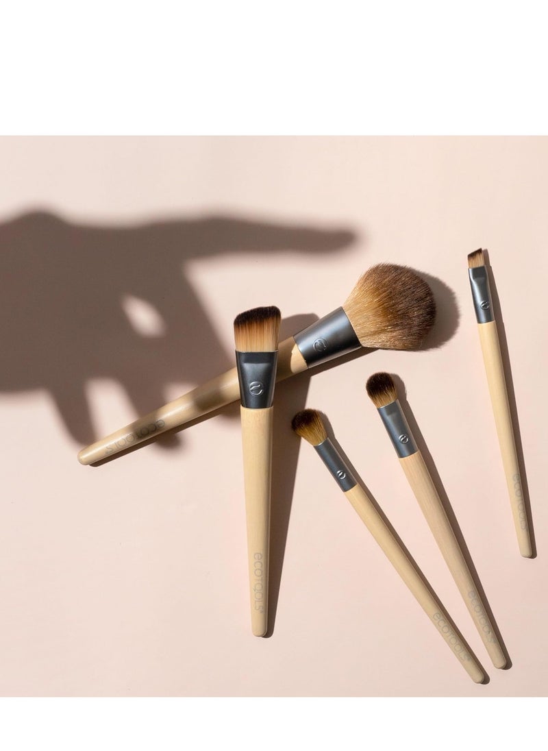 EcoTools Start The Day Beautifully 6 Piece Makeup Brush Set, Makeup Brushes For Eyeshadow, Blush, Concealer, & Foundation Application, Eco-Friendly, Gift Set, Synthetic Hair, Vegan & Cruelty-Free